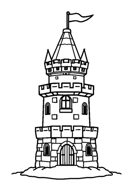 Pixel Castle Tower colouring page — free printable for kids