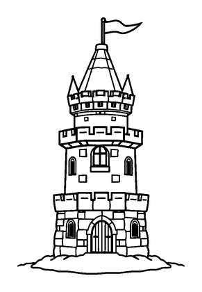 Pixel Castle Tower Colouring Page (Kids, Standard)
