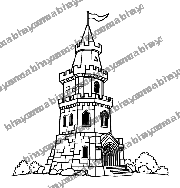 Pixel Castle Tower colouring page — free printable for teens