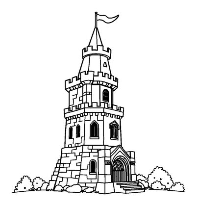 Pixel Castle Tower Colouring Page (Teens, Standard)