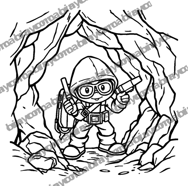 Pixel Cave Explorer colouring page — free printable for teens