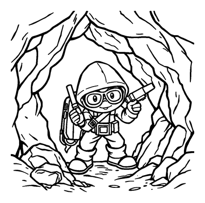 Pixel Cave Explorer Colouring Page (Teens, Standard)