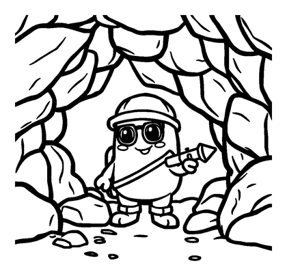 Pixel Cave Explorer Colouring Page (Toddler, Bold & Easy)