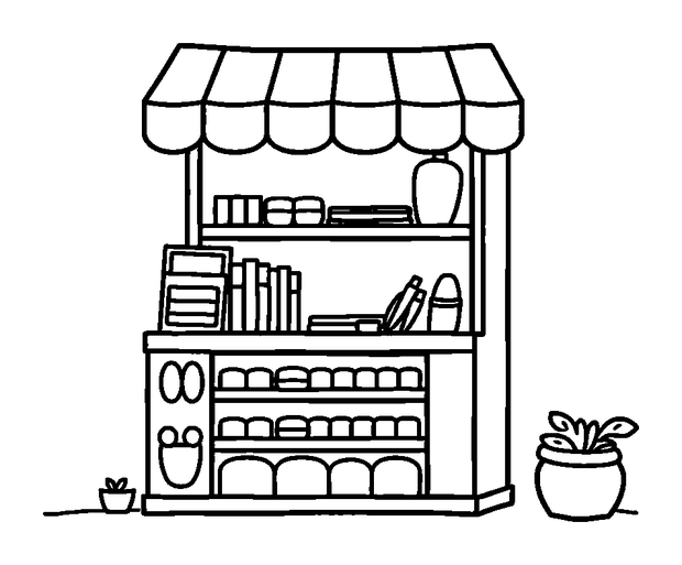 Pixel Shop Stand colouring page — free printable for toddlers
