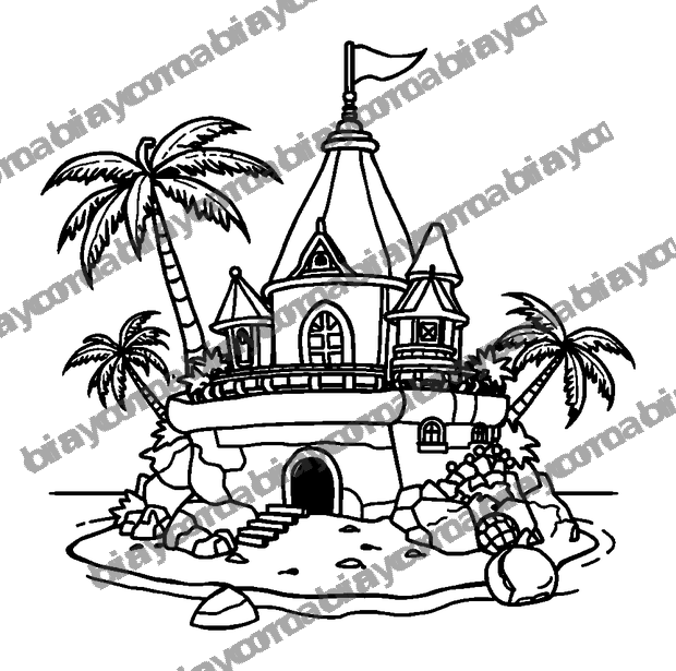Pixel Treasure Island colouring page — free printable for teens