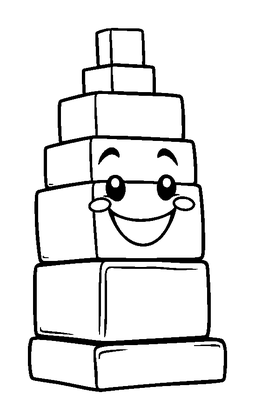 Puzzle Block Tower Colouring Page (Toddler, Bold & Easy)
