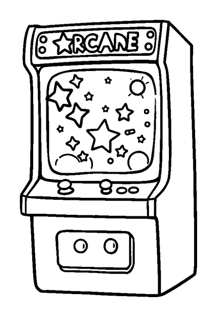 Retro Arcade Machine colouring page — free printable for kids