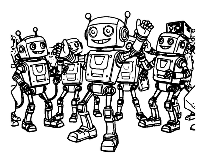 Robot Dance Party Colouring Page (Teens, Standard)
