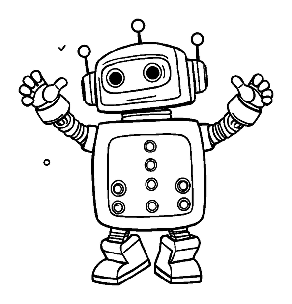 Robot Dance Party colouring page — free printable for toddlers
