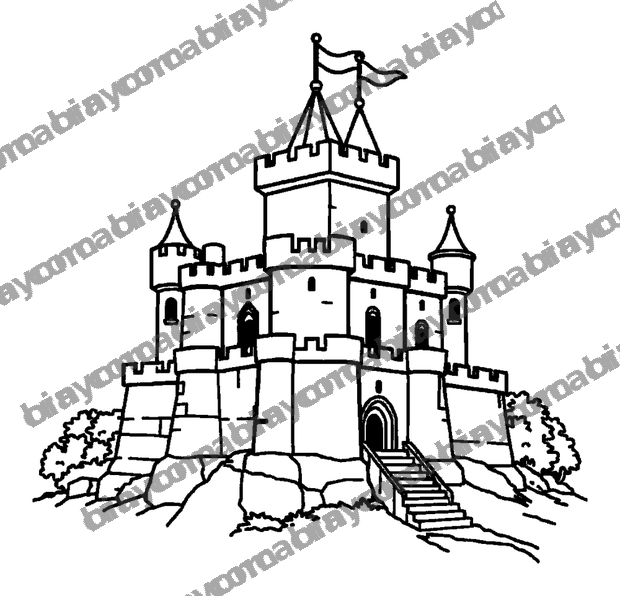 Tower Defense Castle colouring page — free printable for teens