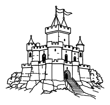 Tower Defense Castle Colouring Page (Teens, Standard)