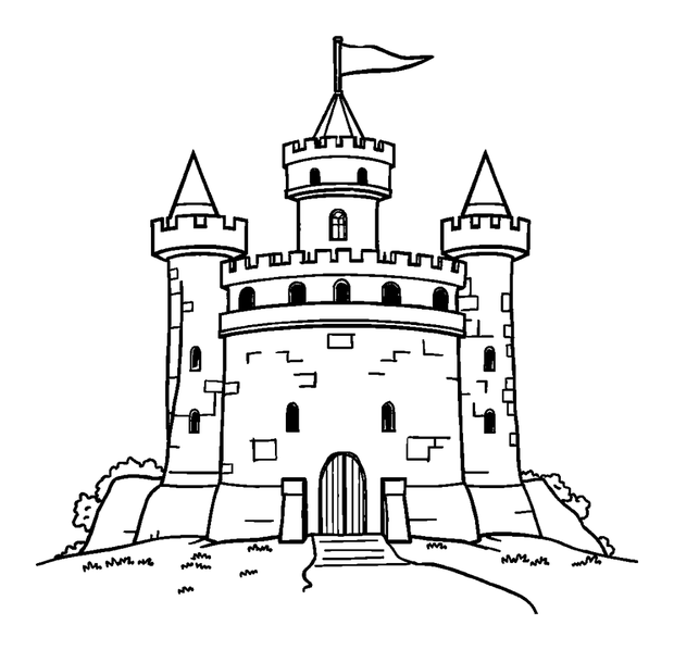 Tower Defense Castle colouring page — free printable for toddlers