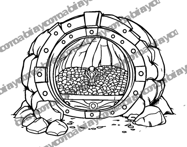 Treasure Vault colouring page — free printable for teens
