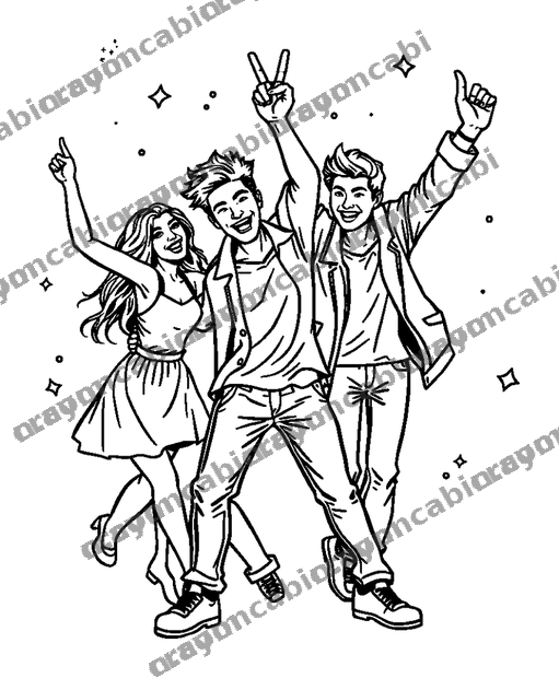 Victory Dance Celebration colouring page — free printable for teens