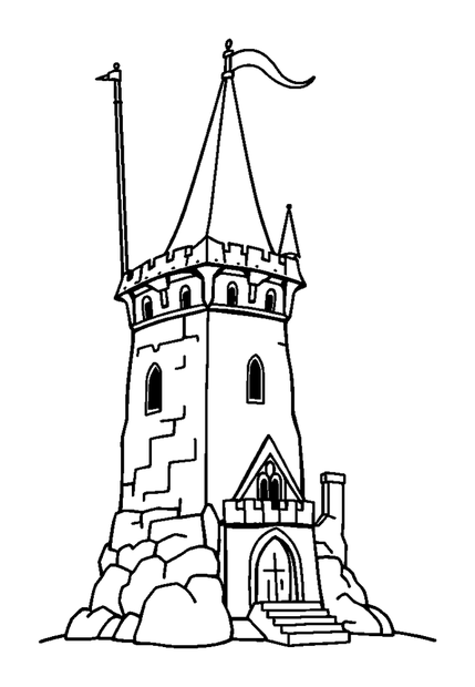 Wizard Tower Quest colouring page — free printable for toddlers