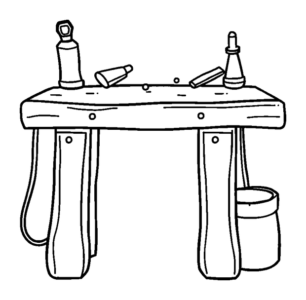 Workshop Bench colouring page — free printable for kids