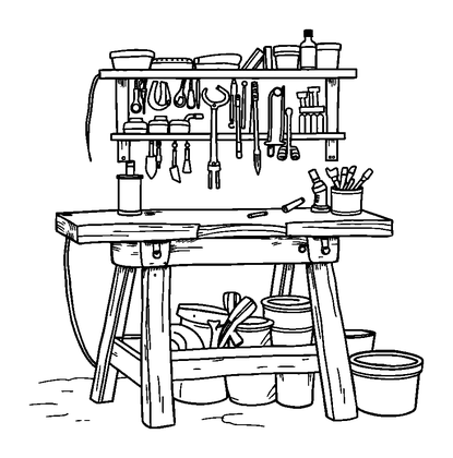 Workshop Bench Colouring Page (Teens, Standard)
