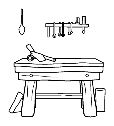 Workshop Bench Colouring Page (Toddler, Bold & Easy)