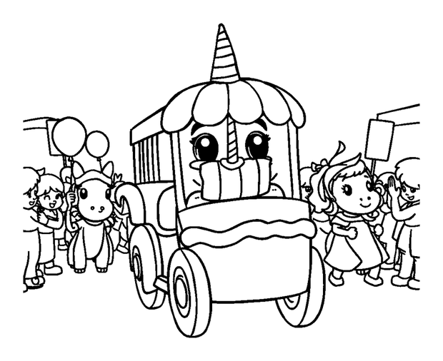 Birthday Parade colouring page — free printable for kids