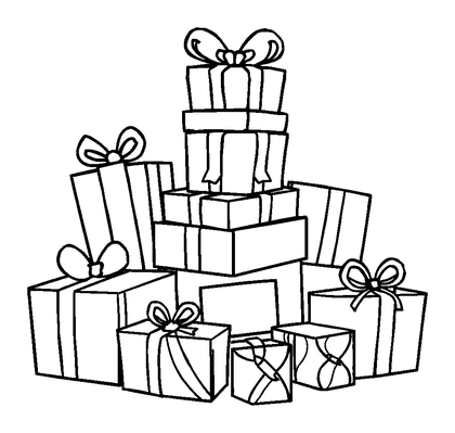 Birthday Present Pile Colouring Page (Kids, Bold & Easy)