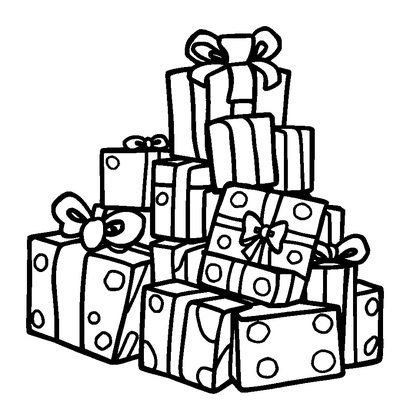 Birthday Present Pile Colouring Page (Kids, Standard)