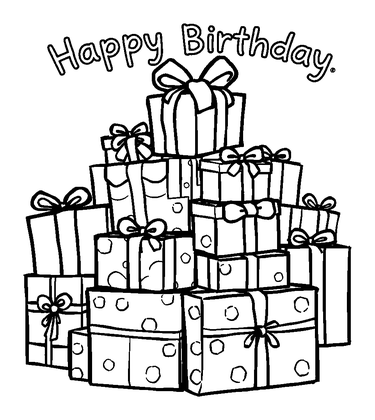 Birthday Present Pile Colouring Page (Kids, Standard)