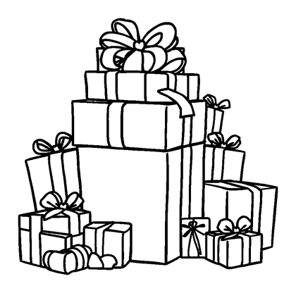 Birthday Present Pile Colouring Page (Toddler, Bold & Easy)