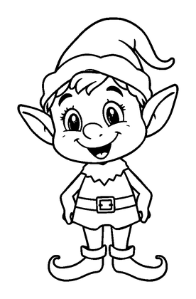 Christmas Elf Colouring Page (Kids, Bold & Easy)