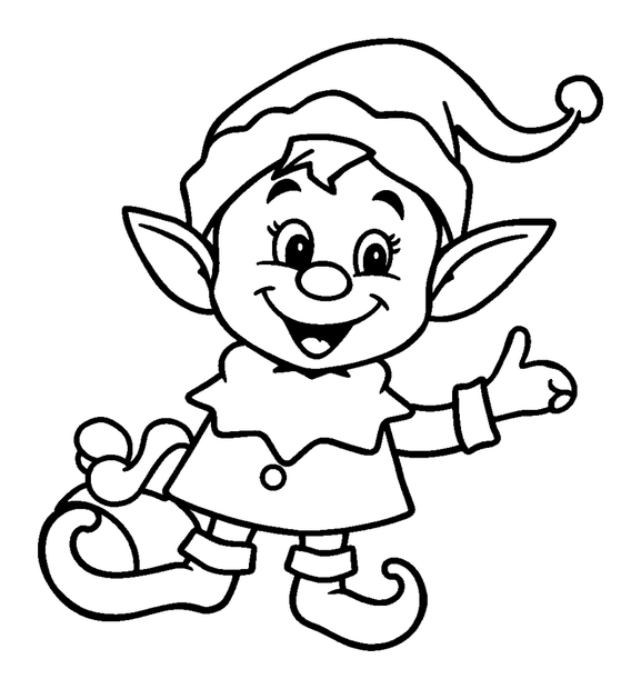 Christmas Elf colouring page — free printable for kids