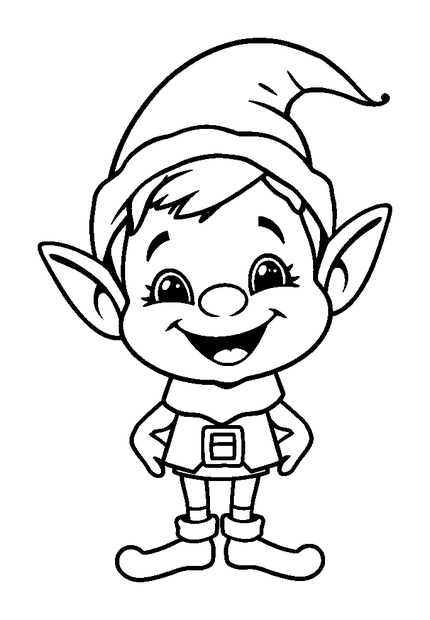 Christmas Elf colouring page — free printable for kids