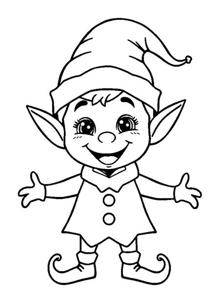 Christmas Elf colouring page — free printable for toddlers