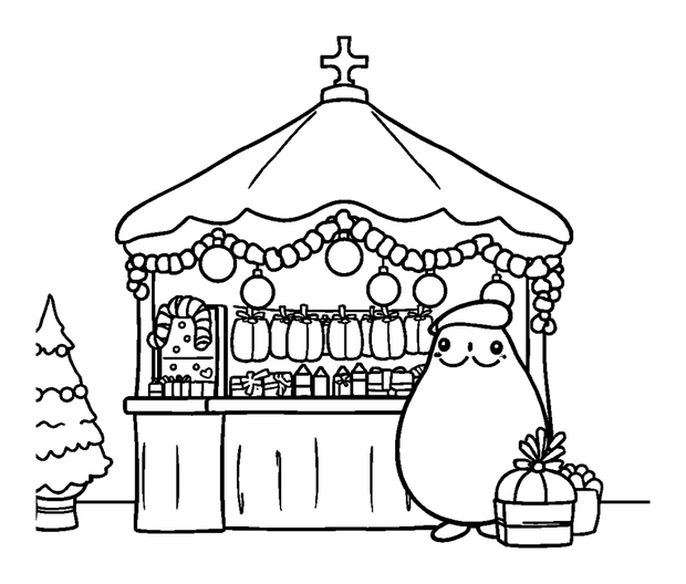 Christmas Market Stall colouring page — free printable for toddlers