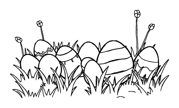Easter Egg Hunt Scene colouring page — free printable for kids