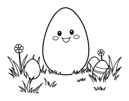 Easter Egg Hunt Scene Colouring Page (Toddler, Bold & Easy)