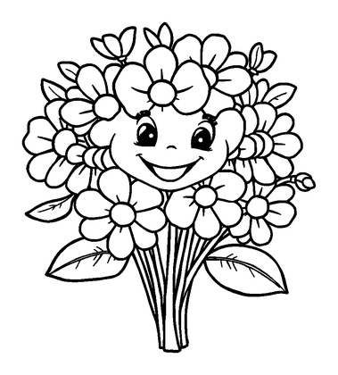 Flower Bouquet Colouring Page (Kids, Bold & Easy)