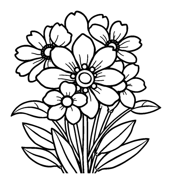 Flower Bouquet colouring page — free printable for kids