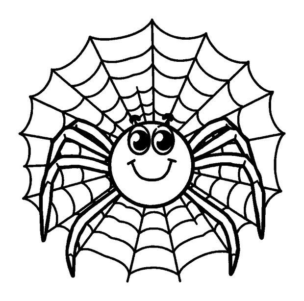 Friendly Spider Web colouring page — free printable for kids