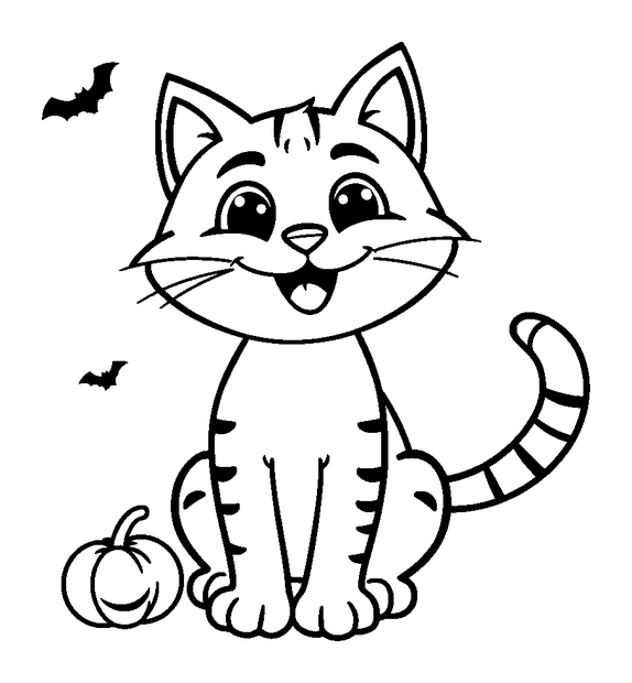 Halloween Cat colouring page — free printable for kids