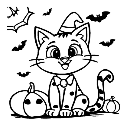 Halloween Cat Colouring Page (Kids, Standard)