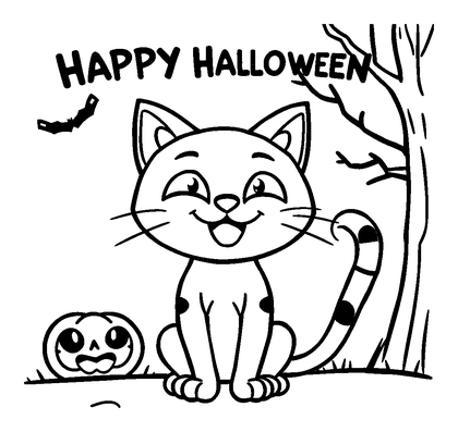 Halloween Cat Colouring Page (Kids, Standard)