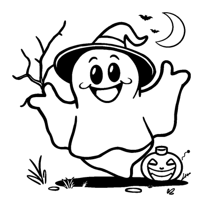 Halloween Ghost Colouring Page (Kids, Bold & Easy)