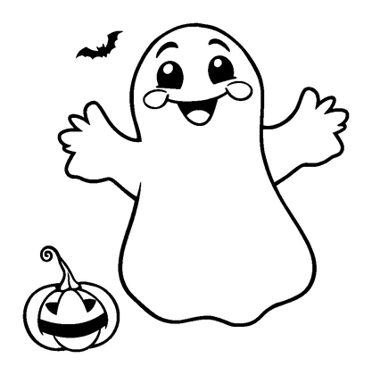 Halloween Ghost Colouring Page (Kids, Bold & Easy)