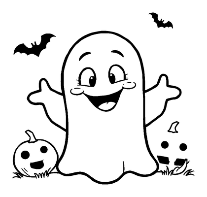 Halloween Ghost Colouring Page (Kids, Standard)