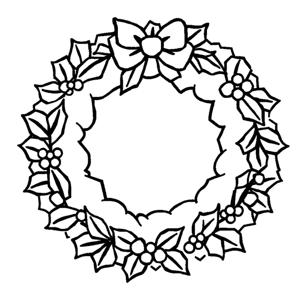 Holly Wreath colouring page — free printable for kids