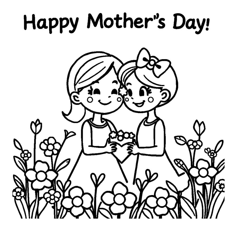 Mothers Day Card Colouring Page (Kids, Bold & Easy) colouring page