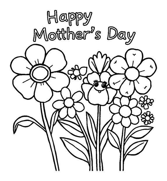Mothers Day Flowers colouring page — free printable for kids
