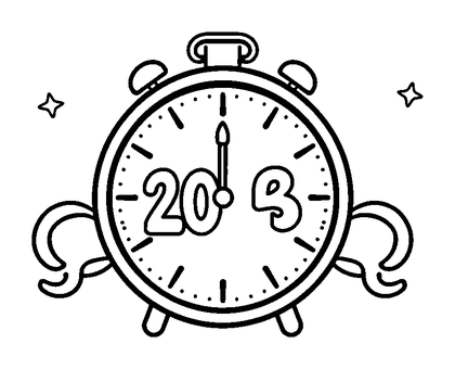 New Year Countdown Clock Colouring Page (Kids, Bold & Easy)