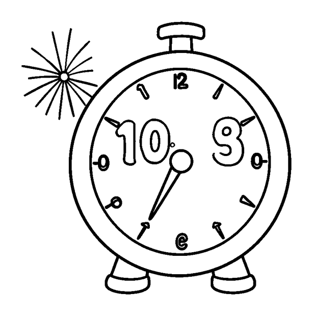 New Year Countdown Clock colouring page — free printable for toddlers