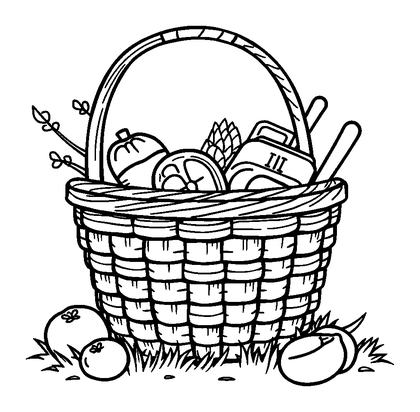 Picnic Basket Colouring Page (Kids, Bold & Easy)