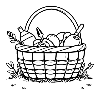 Picnic Basket Colouring Page (Toddler, Bold & Easy)